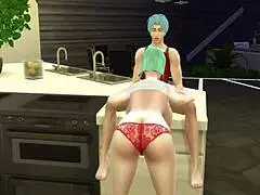 Bulma's cooking in sexy clothes, almost naked, then gets fucked hard by her son! 😈