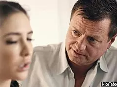 Petite stepdaughter Jane Wilde drilled hard by stepdad and lustful blonde stepmom in wild action