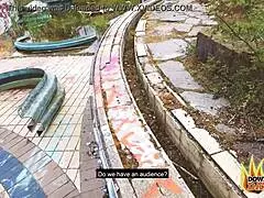 Tattooed brunette milf enjoys outdoor doggy POV fucking with big fake tits. 🔥