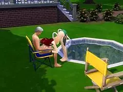perverted old man fucks tenant in pool with huge cock.