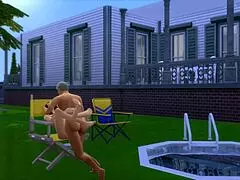 perverted old man fucks tenant in pool with huge cock.