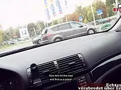 hey, wanna see this german brunette milf bang in a public car?