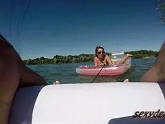 Wow, check this big booty goddess riding hard outdoors by the lake, so steamy! 🔥