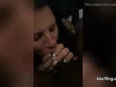 Is this single milf sucking black cock in POV?