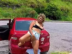 Brazilian BBW Touches Herself During Road Trip Stop