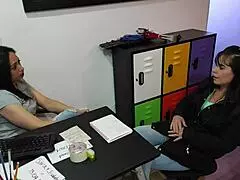 hey, this interview with abrilfox and samanta turns super hot and leads to wild fucking!