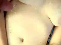 danielle roy masturbates close up while cody roy cums on her natural tits