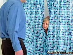 Guy, stepmom, and patron's daughter step into the shower together