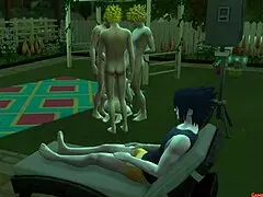 Watch Sakura get gangbanged by Naruto clones in front of cuckold Sasuke! Anal and cum everywhere!