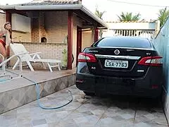 milf cleans car and shares intimate moment with friend