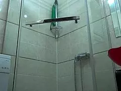 Hey, check this curvy milf with a posh butt and hairy pussy showering backstage after filming.