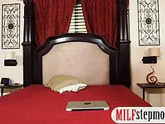 Stepmom teaches couple to suck and fuck in a group threesome with oral instructions.