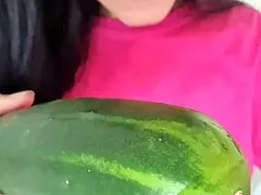 I was hot, opend my legs and masturbated with cucumber