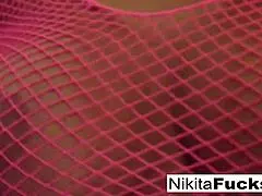 nikita, the hot russian milf, slipped into those fishnets for a solo masturbation session