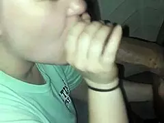 White milf slut eagerly sucks big black cock in interracial oral scene