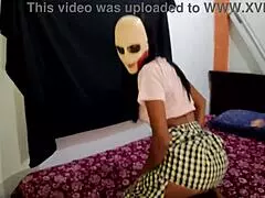 New brunette student says 'dance for me' before halloween sex