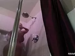 Blonde Milf Nikita Showers, Touching Her Big Tits and Pussy