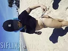 latina milf and friend sucking cock in public