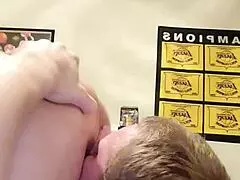 Husband makes wife's pussy squirt all over his face.