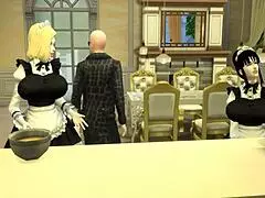 Maid seduces wife in anime