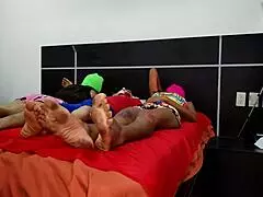 The brunette with dirty desires fucks her stepsister's husband in the bed. Joining a homemade interracial trio.