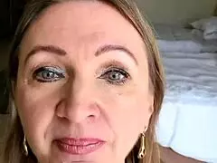 Hot Busty Milf Mariaold Sucks and Strips in Black Stockings and Heels!