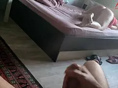 Hey, check this out, I’m jerking off watching stepmom masturbate up close.