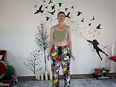 relaxing yoga session with cute brunette instructor