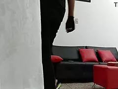 Hey, I take advantage of the delivery guy's kindness and offer to pay in kind while undressing