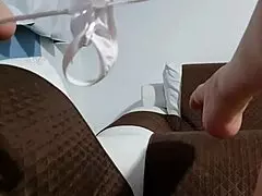 Smell Of Pussy With Cum Dripping Down Leg While Masturbating On Sofa