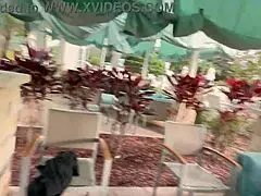 milf reveals her shaved wet pussy outdoors in jacuzzi bath