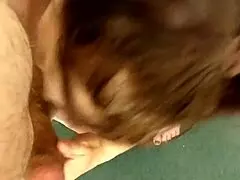 My mature amateur wife performs bellyjob and blowjob on me in homemade video session