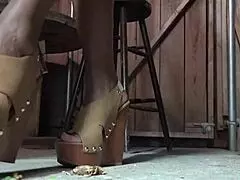 sexy ebony girl in lingerie, you into feet at the shop or what?