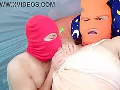 Brunette stepsister masturbates with dildo during stripper dance, then busty friend demands tit sucking