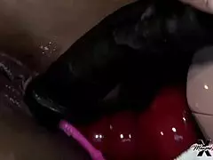 milf maxine x masturbates with three dildos in pantyhose