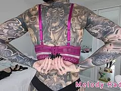 melody radford tries on black and purple lingerie and micro bikini