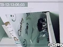 Slutty Brit Elicia Solis gets fucked in public restroom.