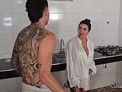 Danner Mendez, my husband's tattooed son, nails me in kitchen.