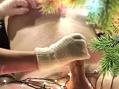 My neighbor surprises me with a christmas handjob and blowjob. Homemade roleplay in sexy lingerie.