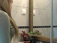 Hot new sexy blonde wife switches panties in bathroom! 😍