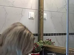 Hot new sexy blonde wife switches panties in bathroom! 😍