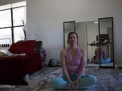 yoga lesson with friends, focusing on stretches and poses. great for amateurs!