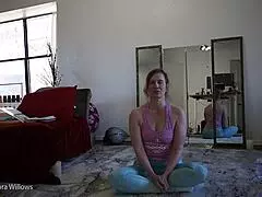 yoga lesson with friends, focusing on stretches and poses. great for amateurs!