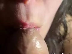 Neya Cay moans, 'Cum with my tongue!' In foreskin blowjob swallow facial.