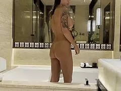 monika fox fingers her ass and pussy, squirting in the bath.