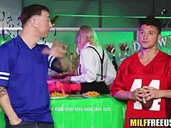 hot blonde getting used by fans in uniform 😏