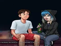 summertime saga: peeping naked milfs through binoculars in episode 78.