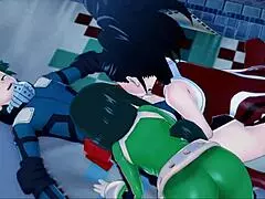 deku fucks momo and tsuyu in hot threesome