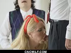 This bbw stepmom happily submits to her stepson and husband in a hardcore bdsm group with oral.