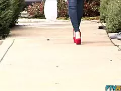 Busty milf toys her pussy outdoors in POV